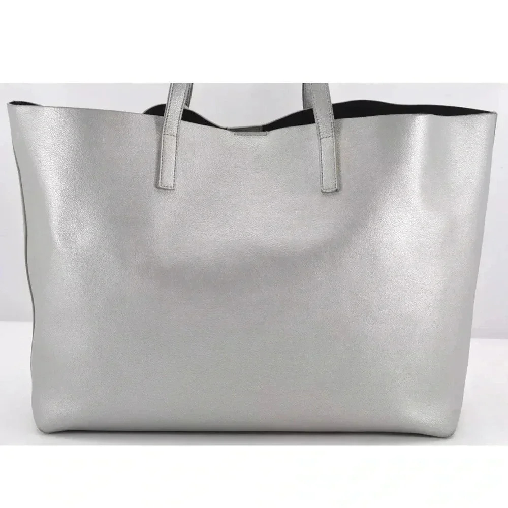 Gorgeous YSL Leather Silver Tote Bag